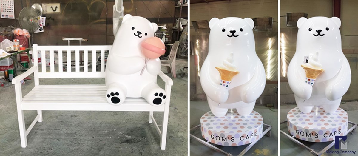 [대형 캐릭터 조형물] 아이스크림 먹는 곰 마스코트 FRP 인형 제작